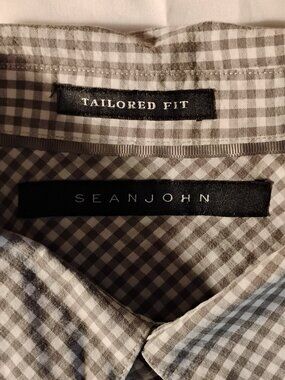 Sean John | Gray & White Gingham Tailored Fit Dress Shirt | 3XL | Like New